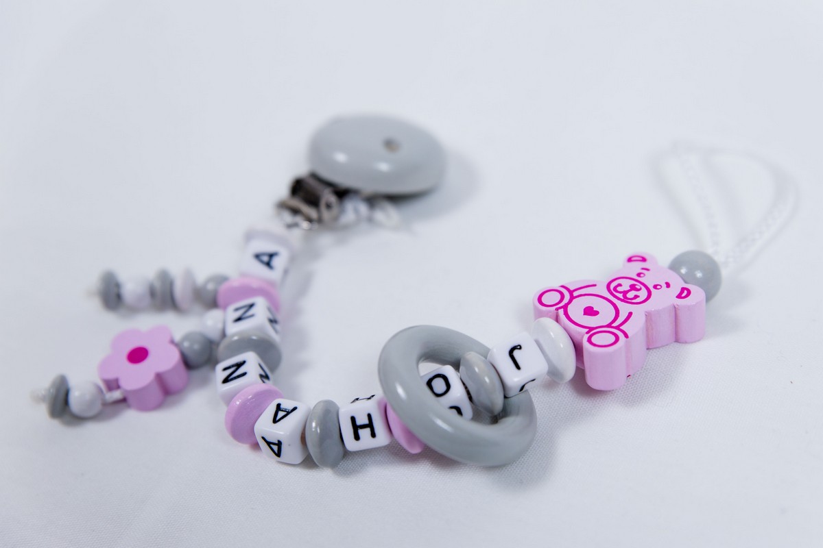 Babyfanshop Schnullerkette rosa Geschenk Geburt Schnullerkette rosa
